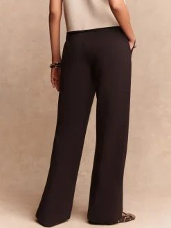 Next Ponte Wide Leg Trousers With Gold Button Detailing Chocolate Brown New
