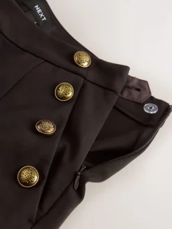 Next Ponte Wide Leg Trousers With Gold Button Detailing Chocolate Brown New