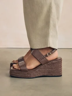 Next Premium Leather Craft Wedge Heels Chocolate Brown Discount