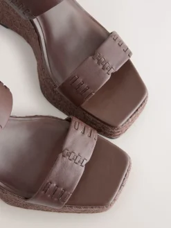 Next Premium Leather Craft Wedge Heels Chocolate Brown Discount