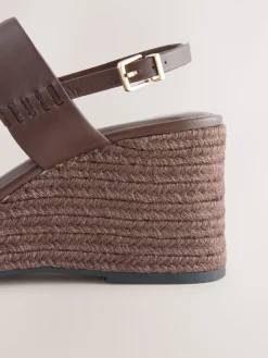 Next Premium Leather Craft Wedge Heels Chocolate Brown Discount