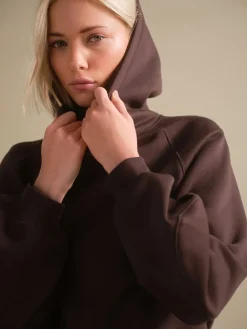 Next Relaxed Fit Heavyweight Longline Hoodie Chocolate Brown Hot