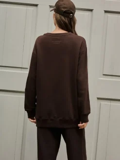 Next Chocolate Brown Relaxed Fit Essentials Longline Sweatshirt with Pockets Discount