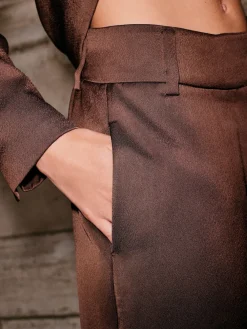 Next Chocolate Brown Satin Elastic Back Wide Leg Trousers