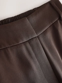 Next Chocolate Brown Satin Elastic Back Wide Leg Trousers