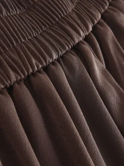 Next Chocolate Brown Satin Elastic Back Wide Leg Trousers