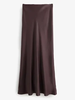 Next Chocolate Brown Satin Midi Skirt Best