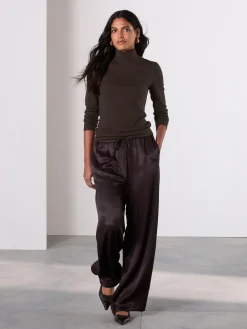 Next Satin Tie Waist Wide Leg Trousers Chocolate Brown