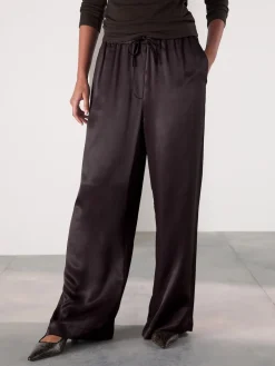 Next Satin Tie Waist Wide Leg Trousers Chocolate Brown