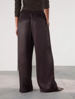 Next Satin Tie Waist Wide Leg Trousers Chocolate Brown