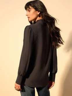 Next Scarf Neck Long Sleeve Blouse Chocolate Brown Sale