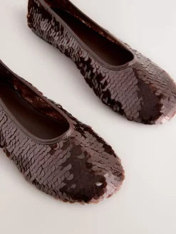 Next Forever Comfort® Round Toe Sequin Ballerina Flats Chocolate Brown Sequin New