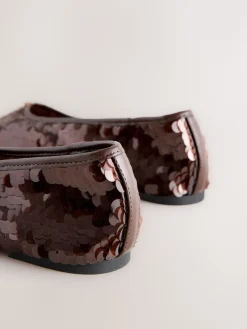 Next Forever Comfort® Round Toe Sequin Ballerina Flats Chocolate Brown Sequin New