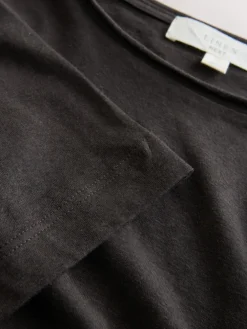 Next Short Sleeve Roll Edge Waisted Midi Dress with Linen Chocolate Brown Discount