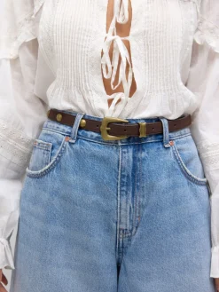 Next Chocolate Brown Skinny PU Domed Stud Belt Hot