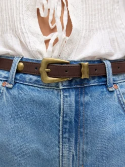 Next Chocolate Brown Skinny PU Domed Stud Belt Hot