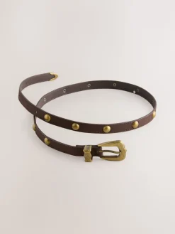 Next Chocolate Brown Skinny PU Domed Stud Belt Hot