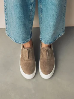 Next Slip On Signature Leather Chunky Wedge Platform Trainers Chocolate Brown Discount