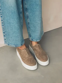 Next Slip On Signature Leather Chunky Wedge Platform Trainers Chocolate Brown Discount