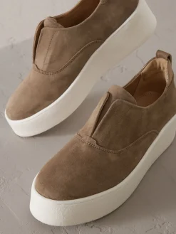 Next Slip On Signature Leather Chunky Wedge Platform Trainers Chocolate Brown Discount