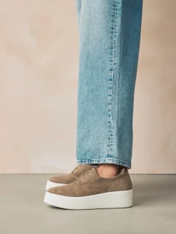 Next Slip On Signature Leather Chunky Wedge Platform Trainers Chocolate Brown Discount