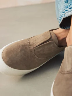 Next Slip On Signature Leather Chunky Wedge Platform Trainers Chocolate Brown Discount