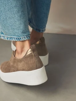 Next Slip On Signature Leather Chunky Wedge Platform Trainers Chocolate Brown Discount