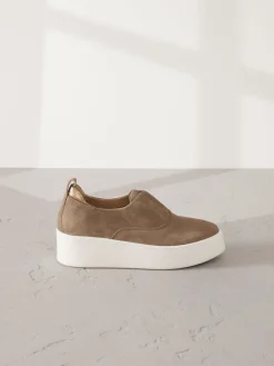 Next Slip On Signature Leather Chunky Wedge Platform Trainers Chocolate Brown Discount