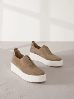 Next Slip On Signature Leather Chunky Wedge Platform Trainers Chocolate Brown Discount