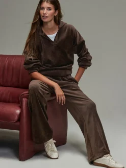 Next Soft Feel Cord Wide Leg Trousers Chocolate Brown Online
