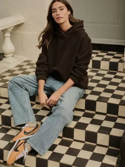 Next Soft Teddy Borg Longsleeve Hoodie Chocolate Brown Outlet