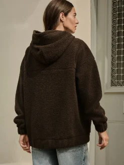 Next Soft Teddy Borg Longsleeve Hoodie Chocolate Brown Outlet