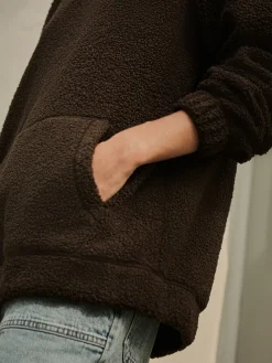 Next Soft Teddy Borg Longsleeve Hoodie Chocolate Brown Outlet