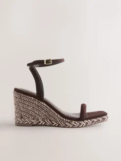 Next Chocolate Brown Square Toe Espadrille Wedge Heels Clearance