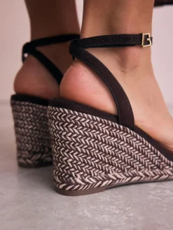 Next Chocolate Brown Square Toe Espadrille Wedge Heels Clearance