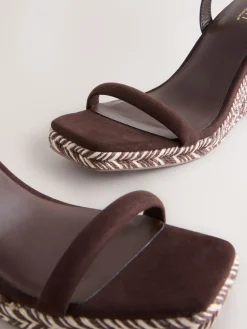 Next Chocolate Brown Square Toe Espadrille Wedge Heels Clearance