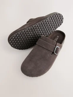 Next Standard Fit Leather Footbed Clogs Chocolate Brown Sale