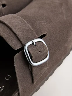 Next Standard Fit Leather Footbed Clogs Chocolate Brown Sale