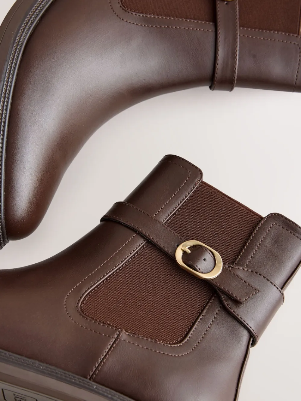 Next Standard/Wide Fit Buckled Chelsea Boots Chocolate Brown New