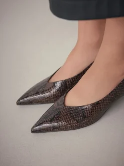 Next Standard/Wide Fit Point Toe Low Kitten Heels Shoes Chocolate Brown Online