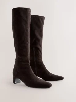 Next Standard/Wide Fit Forever Comfort® Chisel Toe Knee Sock Boots Chocolate Brown New