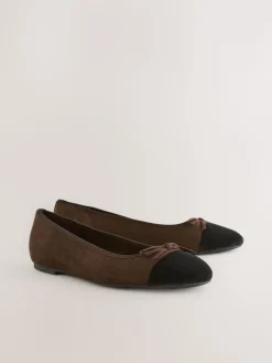 Next Chocolate Brown Standard/Wide Fit Round Toe Ballerina Shoes Clearance