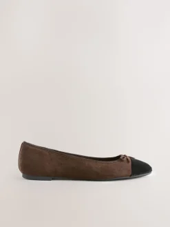 Next Chocolate Brown Standard/Wide Fit Round Toe Ballerina Shoes Clearance