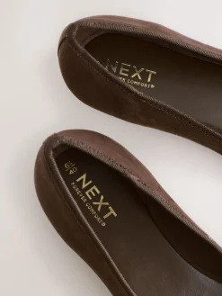 Next Chocolate Brown Standard/Wide Fit Round Toe Ballerina Shoes Clearance