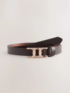 Next Statement Buckle Skinny Leather Belt Chocolate Brown Hot