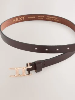 Next Statement Buckle Skinny Leather Belt Chocolate Brown Hot