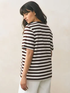 Next Heavyweight Short Sleeve Crew Neck T-Shirt Chocolate Brown Stripe