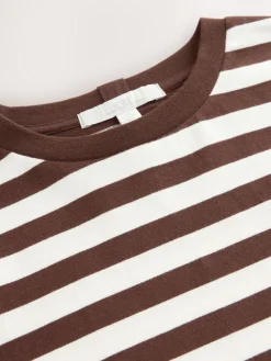 Next Heavyweight Short Sleeve Crew Neck T-Shirt Chocolate Brown Stripe