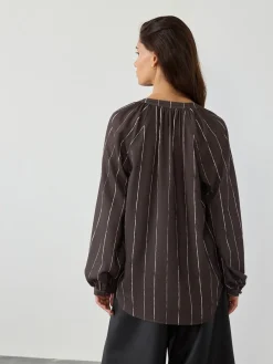 Next Chocolate Brown Stripe Long Sleeve V-Neck Blouse