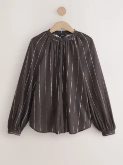 Next Chocolate Brown Stripe Long Sleeve V-Neck Blouse
